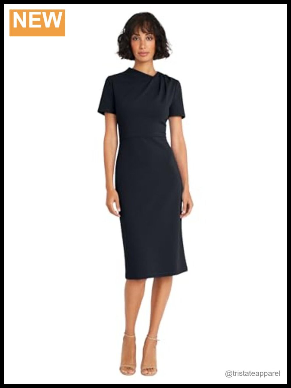 Chic Asymmetric Crew Neck Short Sleeve Below Knee Sheath Dress